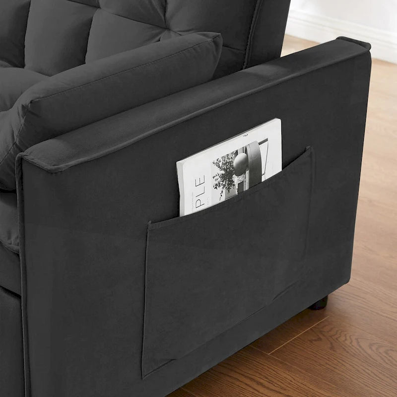 Causeuse convertible moderne en velours avec lit gigogne
