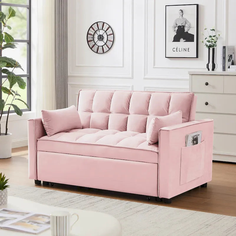 Causeuse convertible moderne en velours avec lit gigogne