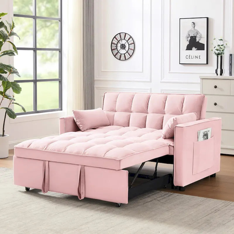 Causeuse convertible moderne en velours avec lit gigogne
