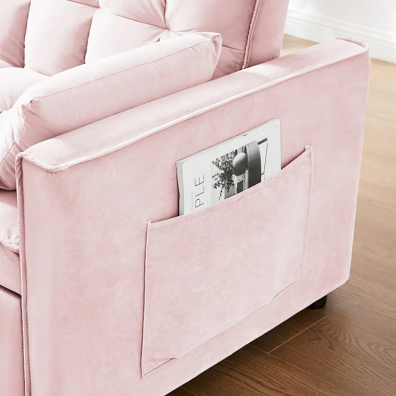 Causeuse convertible moderne en velours avec lit gigogne