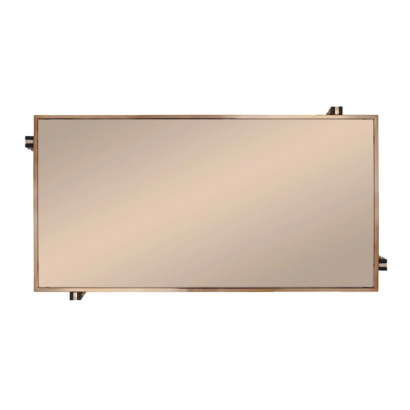 Table basse de cocktail effet miroir avec cadre couleur champagne et étagère inférieure