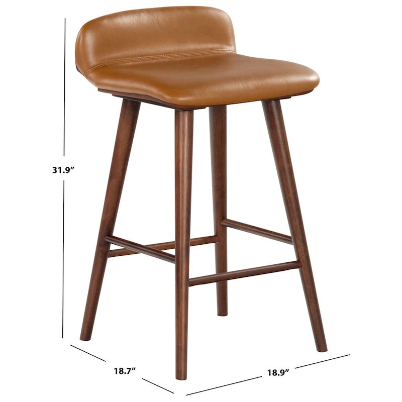 Tabouret de comptoir en cuir de 71 cm avec base en bois de noyer