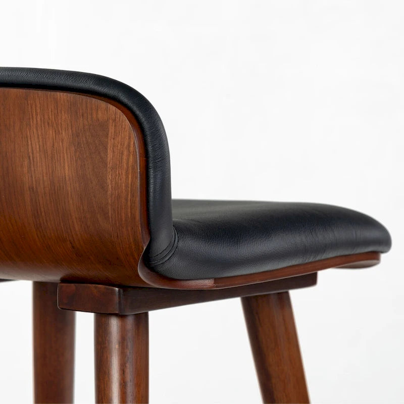 Tabouret de comptoir en cuir de 71 cm avec base en bois de noyer