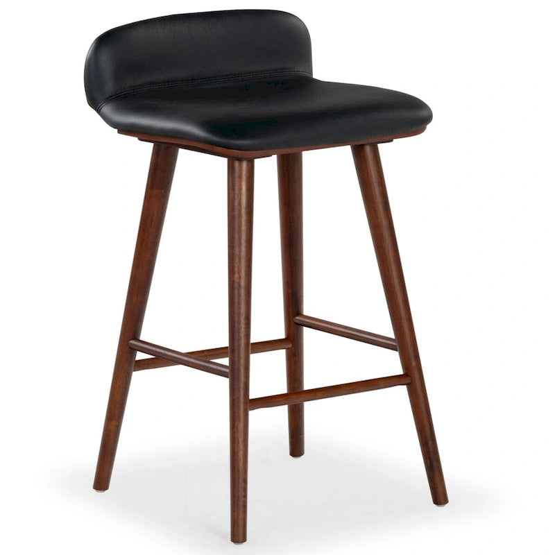 Tabouret de comptoir en cuir de 71 cm avec base en bois de noyer