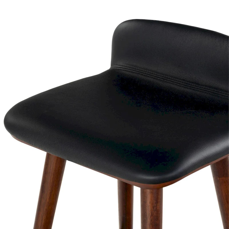 Tabouret de comptoir en cuir de 71 cm avec base en bois de noyer