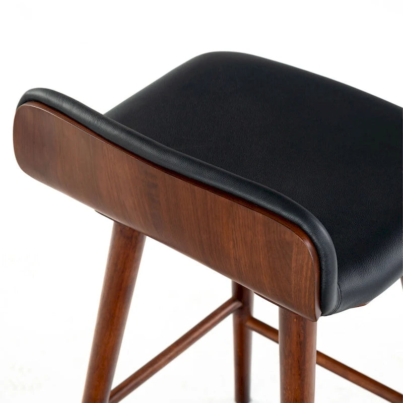 Tabouret de comptoir en cuir de 71 cm avec base en bois de noyer