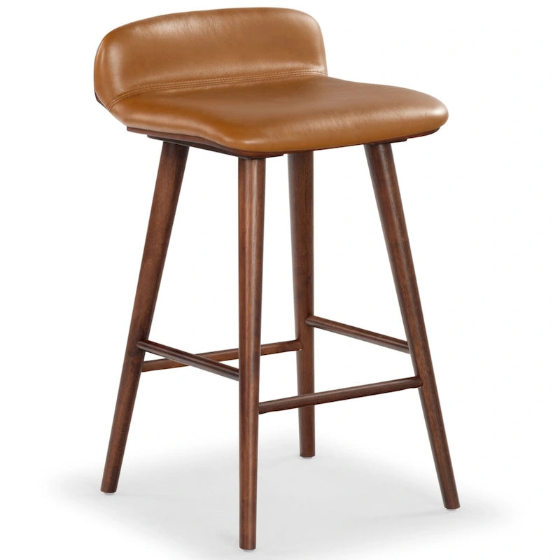 Tabouret de comptoir en cuir de 71 cm avec base en bois de noyer