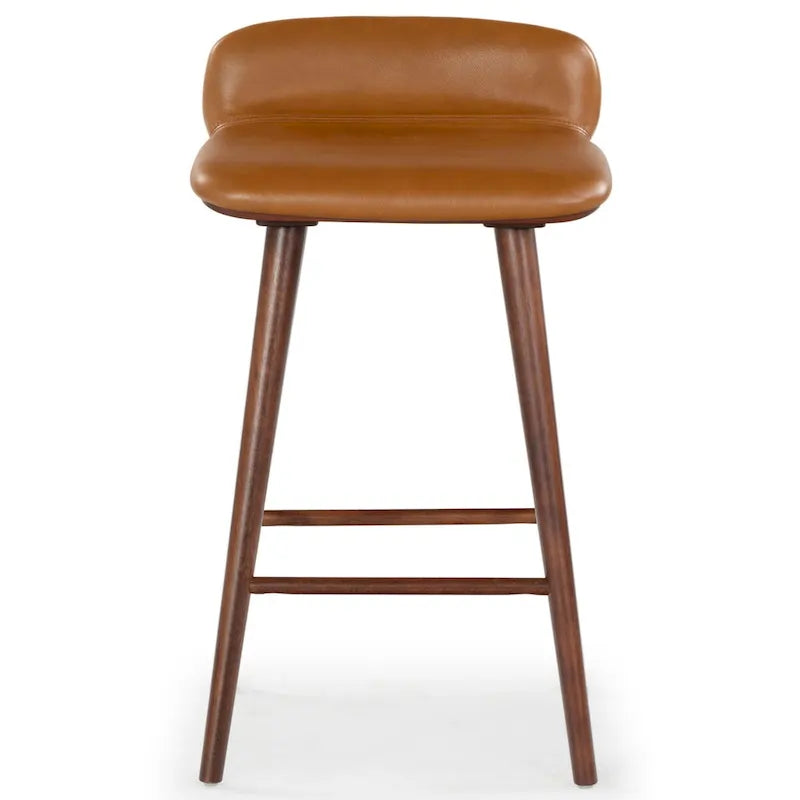 Tabouret de comptoir en cuir de 71 cm avec base en bois de noyer
