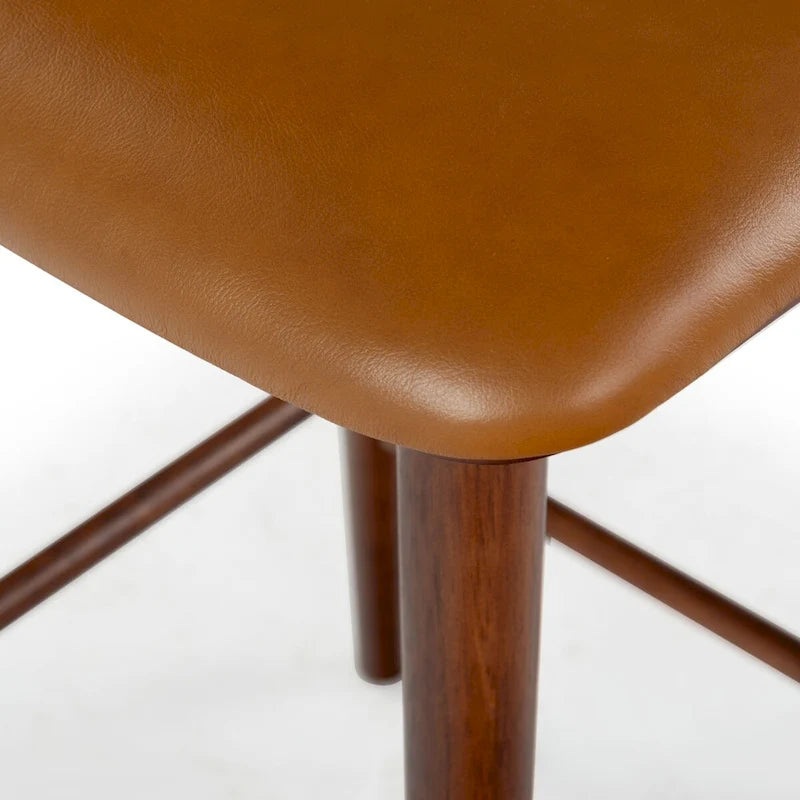 Tabouret de comptoir en cuir de 71 cm avec base en bois de noyer