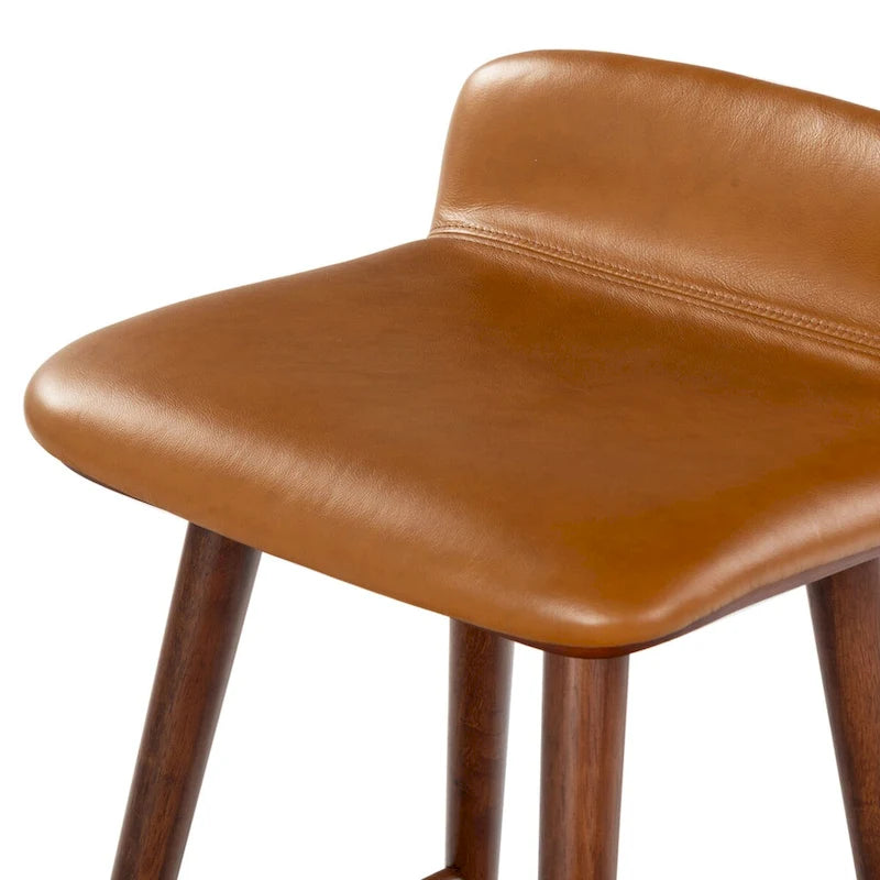 Tabouret de comptoir en cuir de 71 cm avec base en bois de noyer